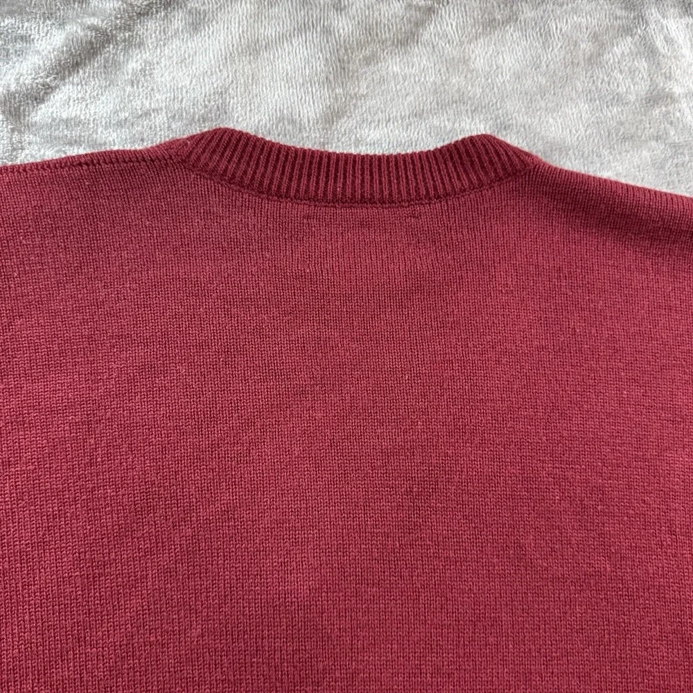 Vintage Burberrys Sweater‎ Mens XL Red Merino Wool V-Neck Academia 80s Scotland